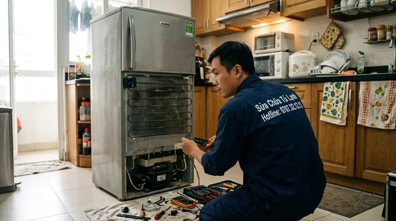 khắc phục sửa bo nguồn tủ lạnh bị cháy chập tại nhà khách hàng