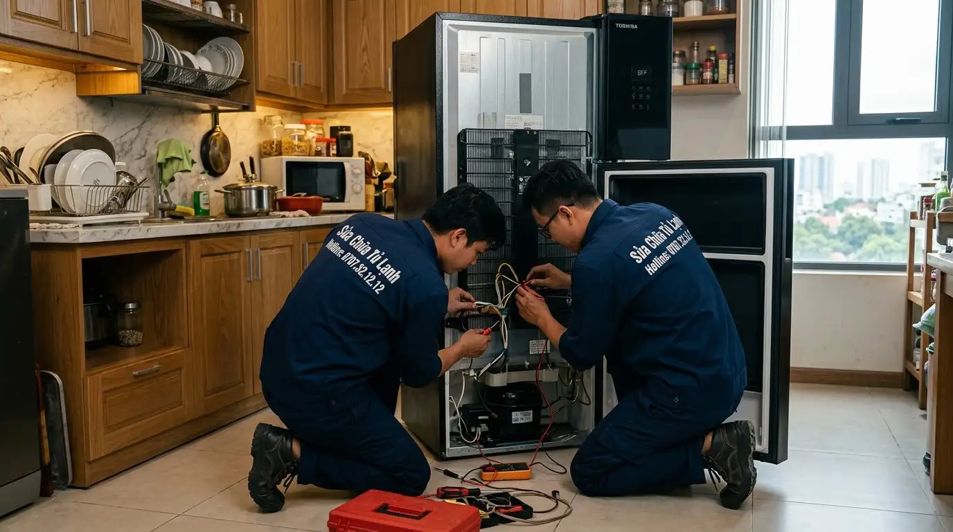 thao tác đo kiểm tra hỏng IC nguồn hoặc tụ điện bo mạch tủ lạnh