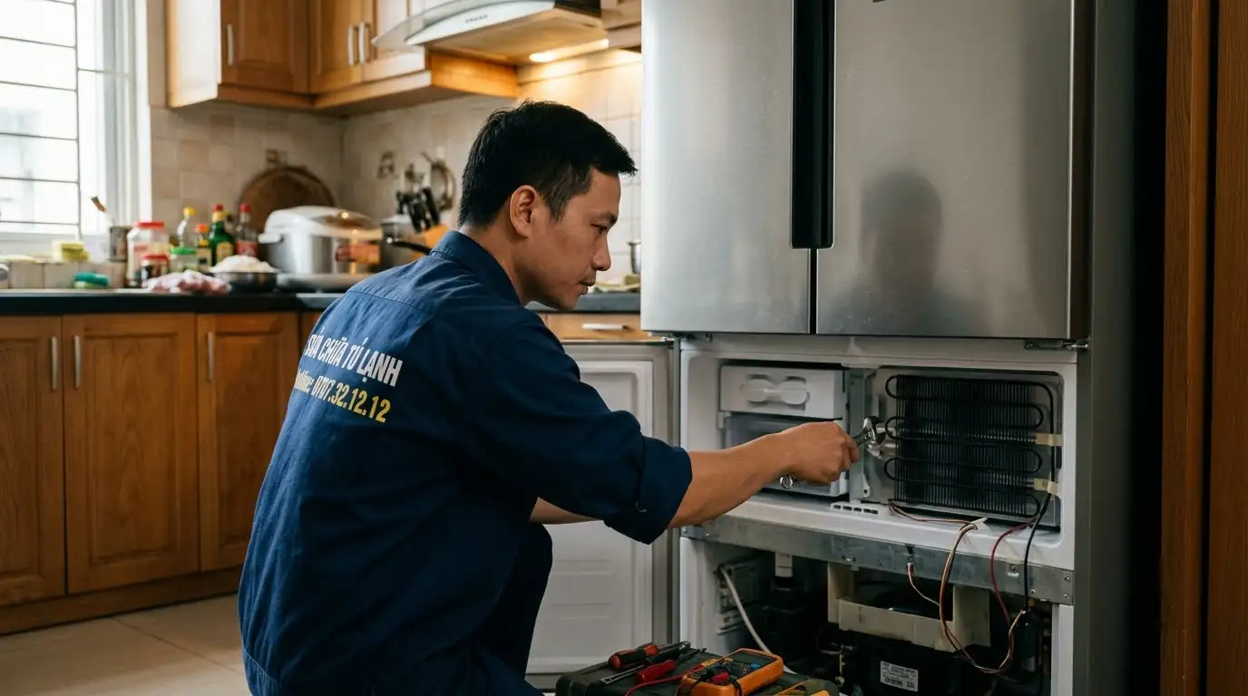 Kỹ thuật viên đo điện trở sấy rã đông dàn lạnh