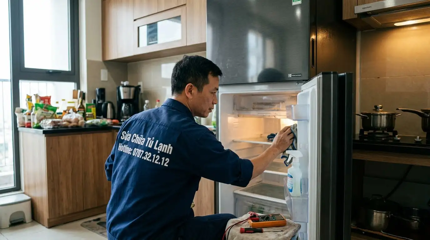 Quy trình vệ sinh tủ lạnh bị hôi chuyên sâu cho dàn nóng và khay nước