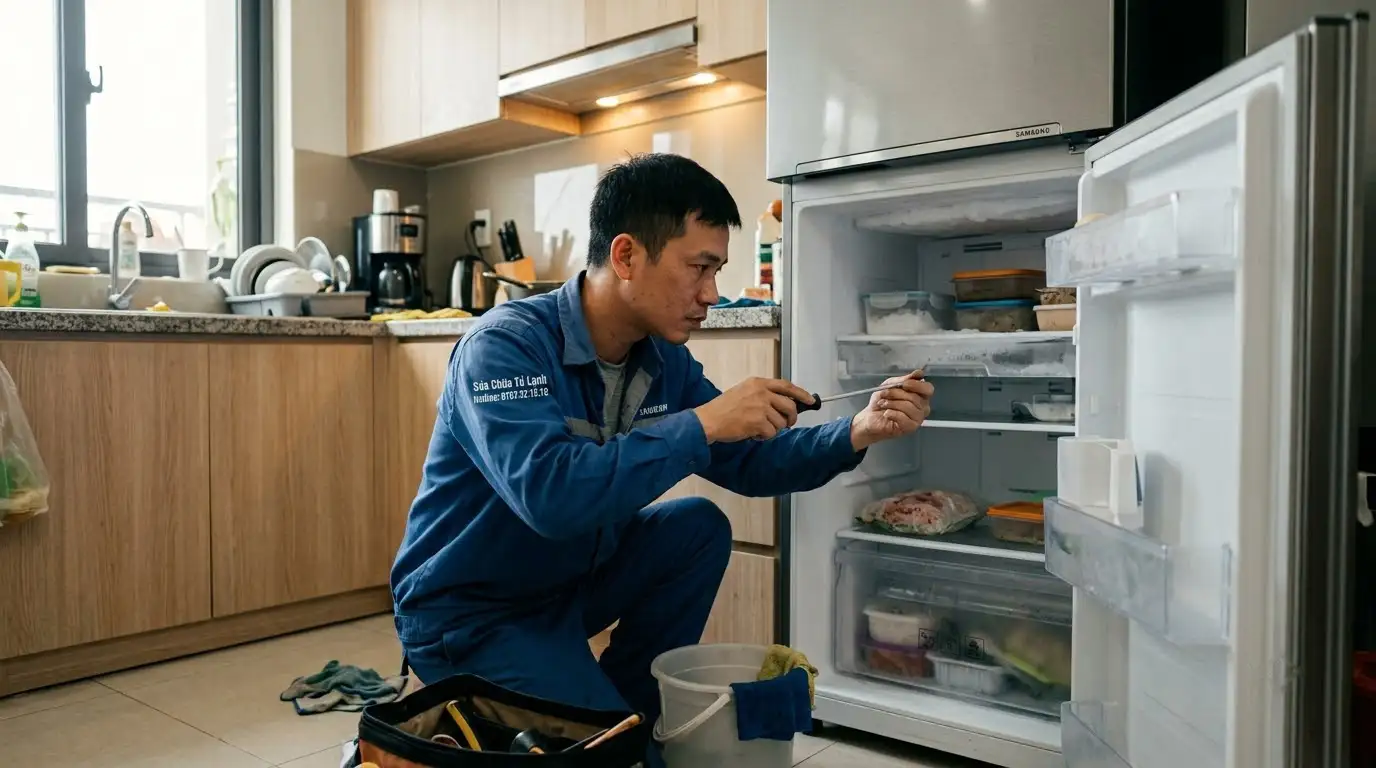 Tháo dỡ khay kệ làm sạch tủ lạnh bị ám mùi hôi